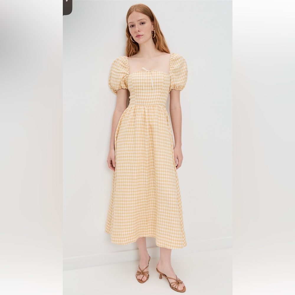Reformation Yellow Check Midi Dress